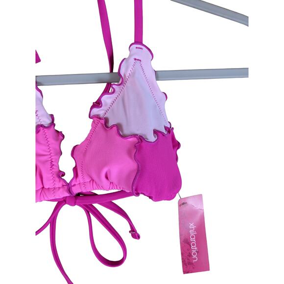 Xhilaration Bikini Top Ruffle Colorblock Triangle Juniors S Pink Strappy Halter - Picture 3 of 8